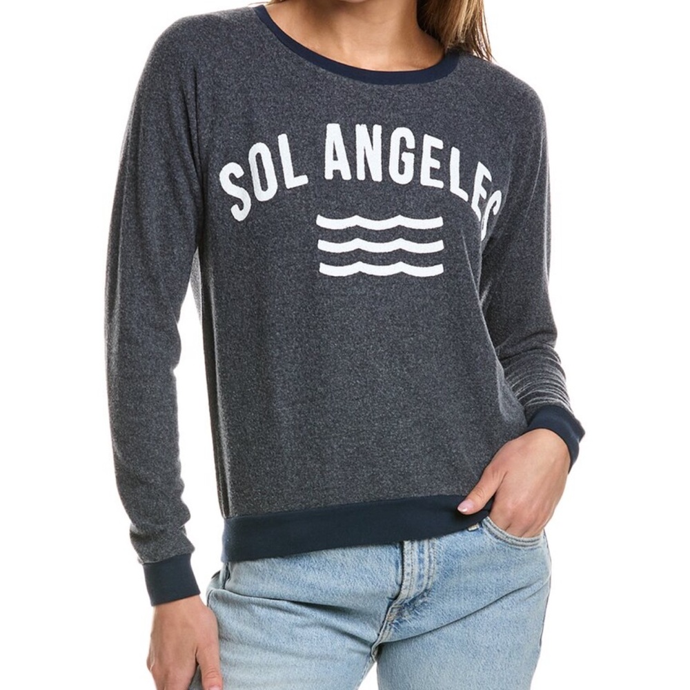Sol Angeles Dark Heather Blue Logo Crewneck Pullover size large